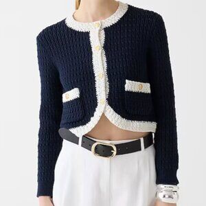 J. CREW Cropped Sweater Lady Jacket with Contrast Trim
